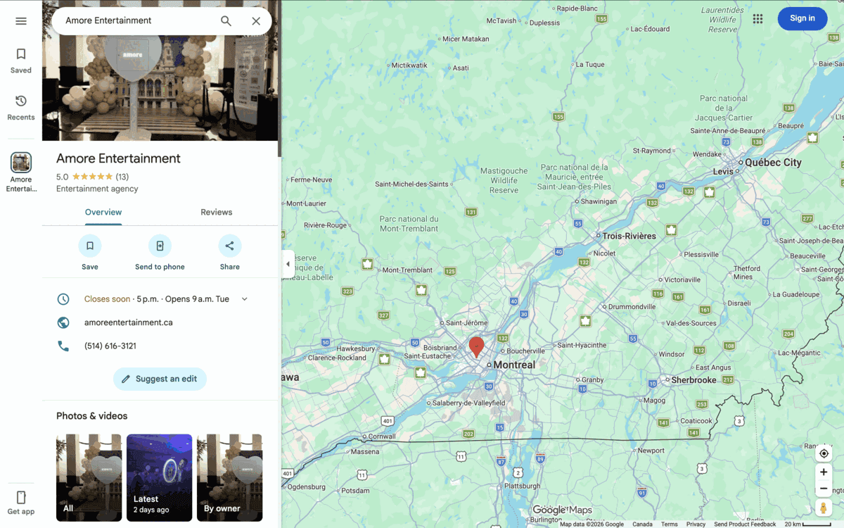 Amore Entertainment Google Business Profile